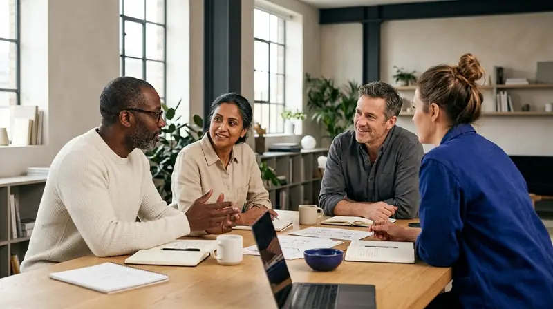 Salon and wellness business owners discussing their new website