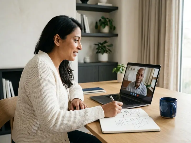 Small business owner planning her website on a video call